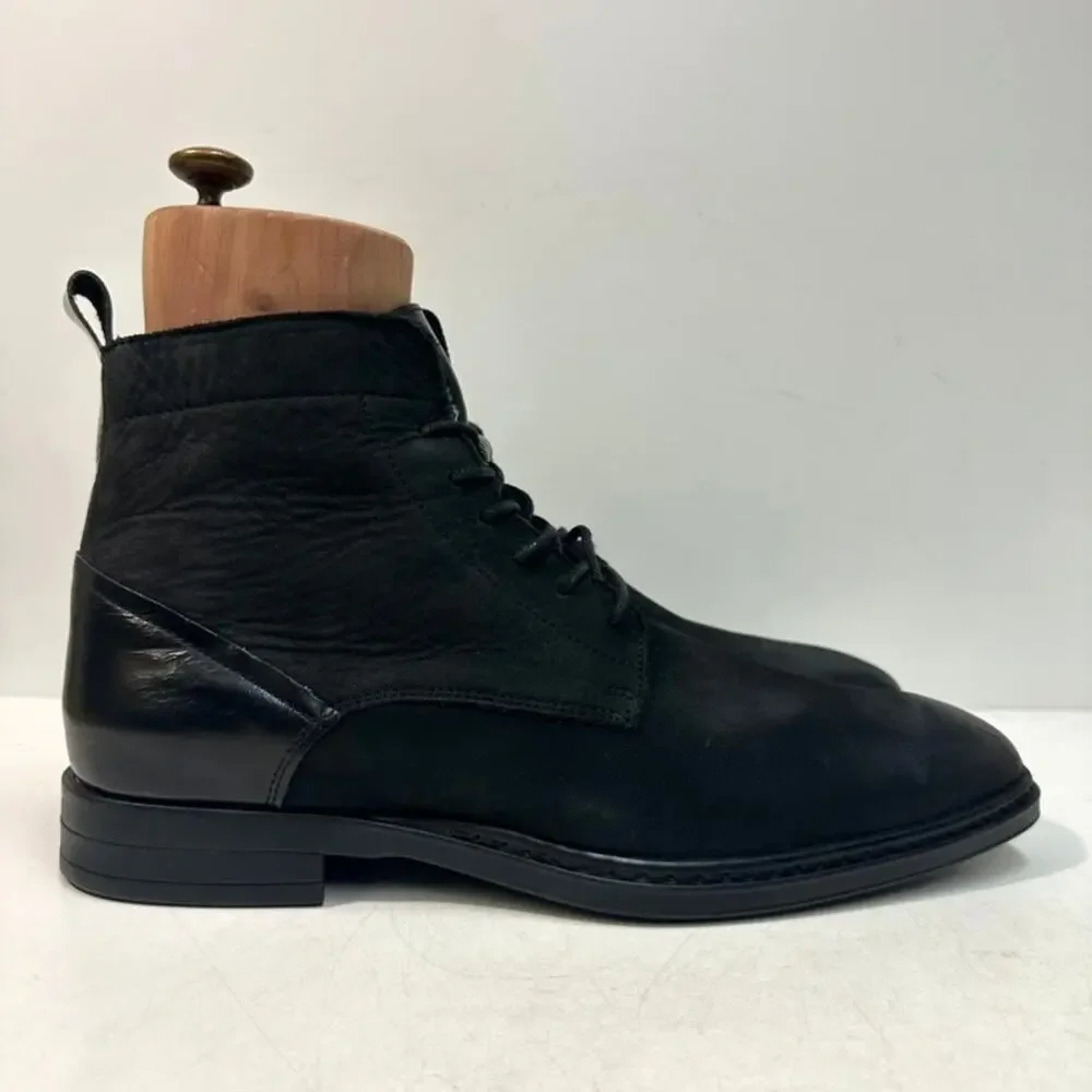 VGUC Karl Lagerfeld Paris Suede Leather Zipper Boot Lace Up Black US 10 EU 43